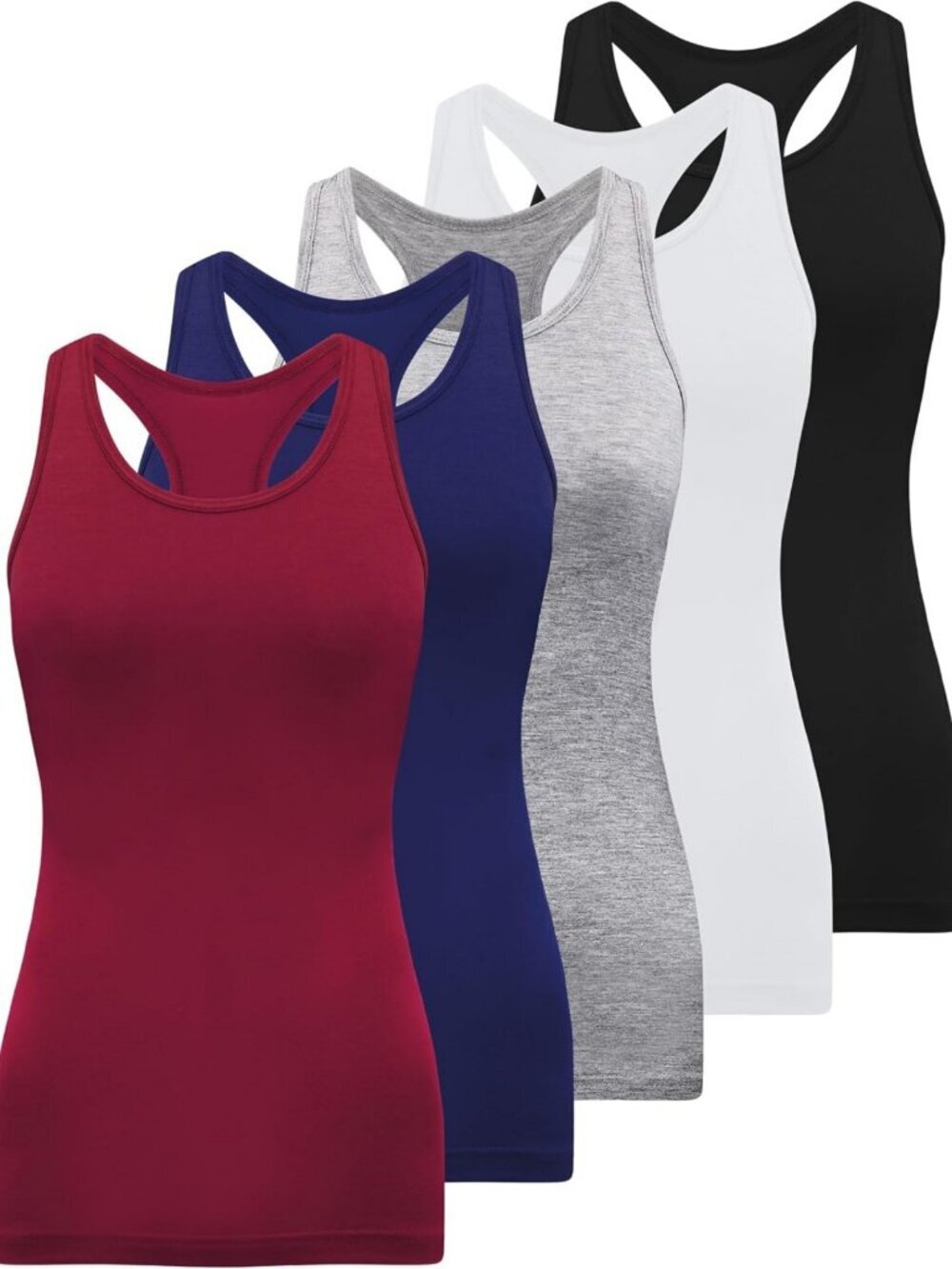 5 Pack Women's Racerback Tank Tops - Sleeveless Workout & Casual Undershirts
